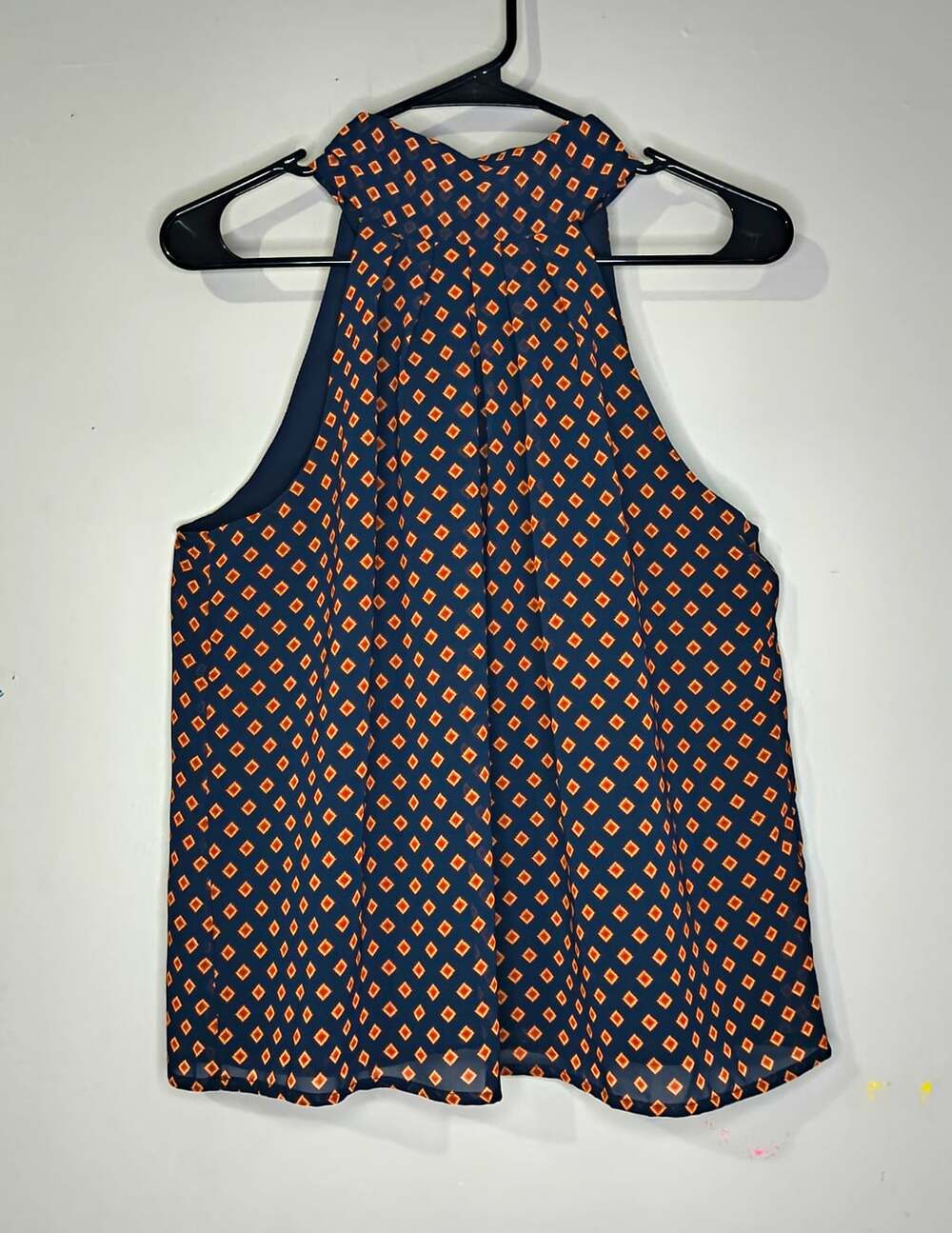 Banana Republic Women's Size S Sleeveless Halter Blouse Navy Orange Geometric